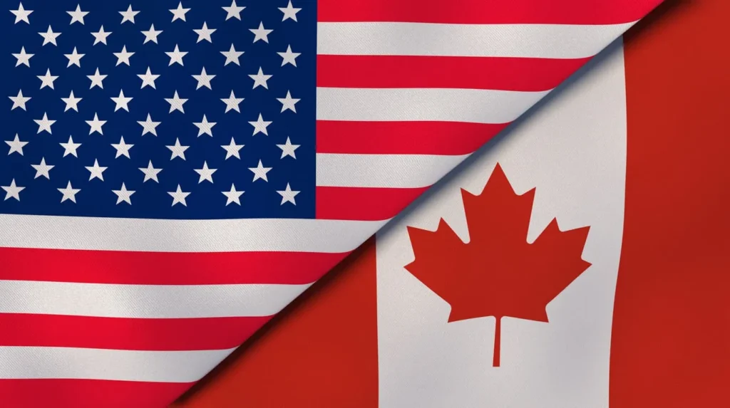 United States and Canada flags overlapping diagonally