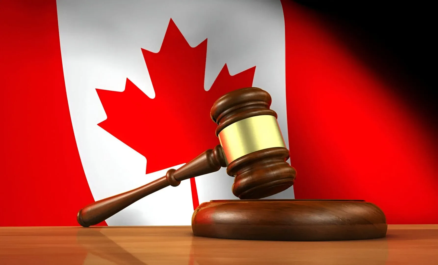 Gavel in front of Canadian flag