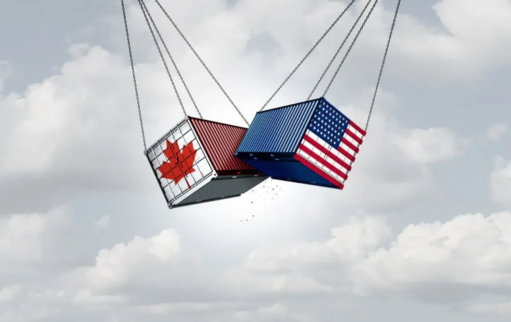 Canada and USA shipping containers colliding