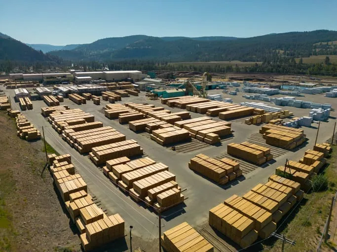 Aerial view of large lumber yard