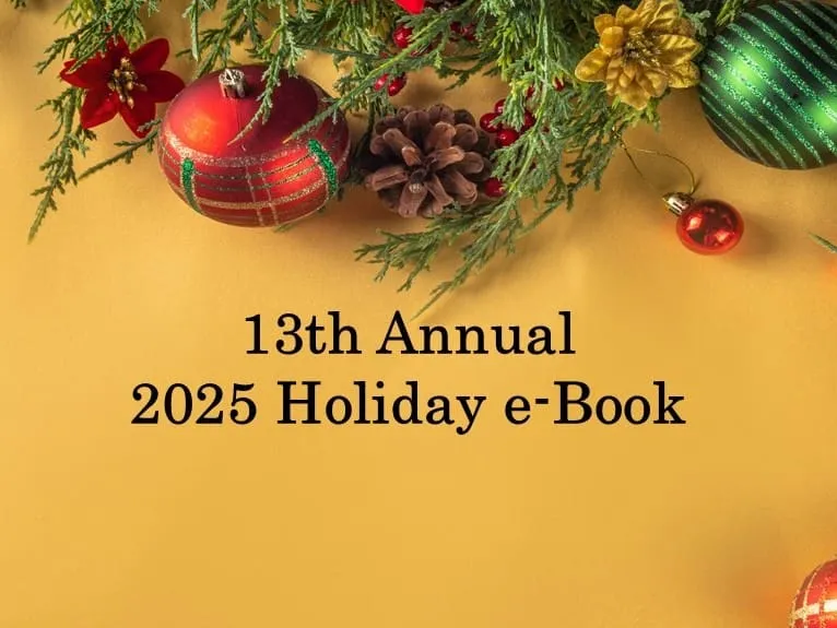 2025 holiday e-book cover with ornaments